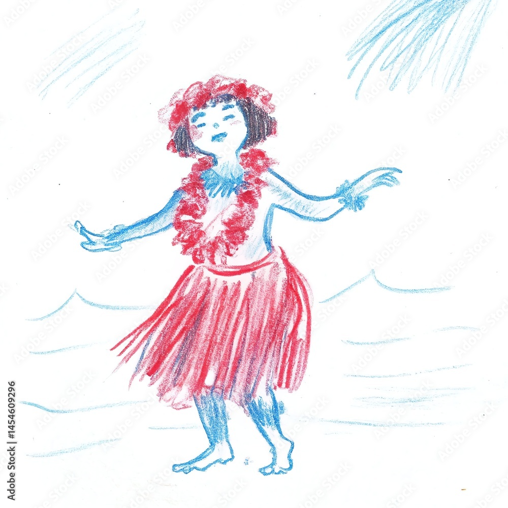 Fototapeta premium Hula Dancer Performing Traditional Hawaiian Dance with Floral Leis on Beach Background