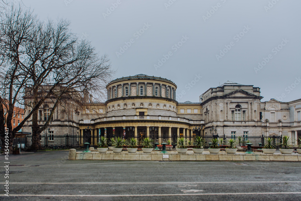 Fototapeta premium Dublin - The National Library of Ireland - designed by Thomas Newenham Deane is located on Kildare Street in Dublin's city centre. It was established in 1877 and has an estimated 8 million items