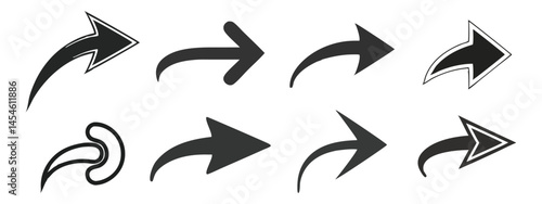 Arrow icon set  share, forward, direction symbols black silhouette graphics on a white background