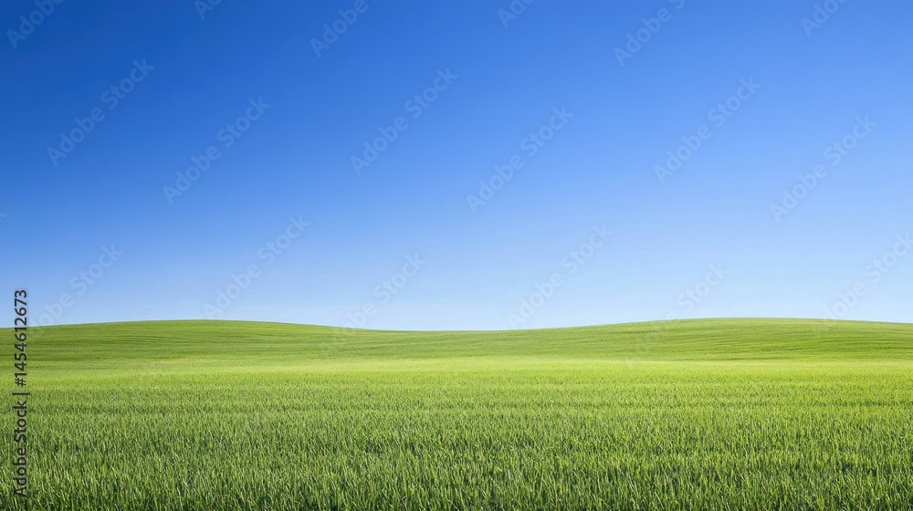 Fototapeta premium Lush Green Field Beneath a Vibrant Blue Sky