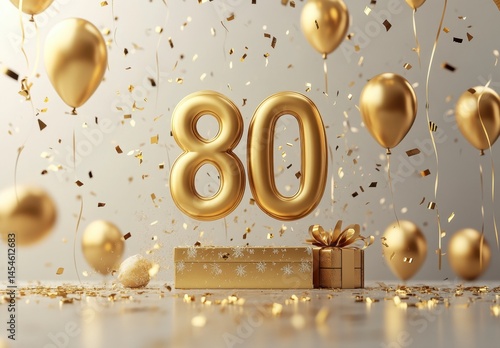 Golden 80th Birthday Celebration with Balloons and Festive Decor