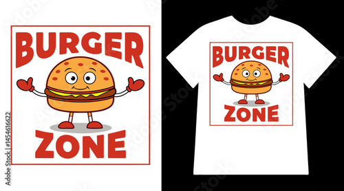 Burger Zone Graphic T-shirt Design, Fast Food Theme, Street Snack Style

