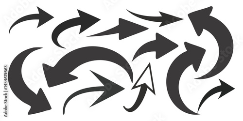 Arrow icon set  share, forward, direction symbols black silhouette graphics on a white background