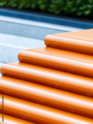 Abstract orange layered steps against blurred background