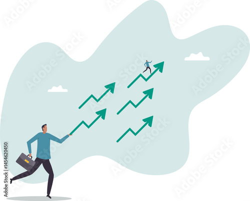 Stock market price rising up skyrocket in bull market, positive growing up business or ambition for winner investor .character for design.