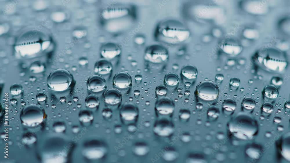 Captivating Close-Up of Water Droplets on a Blueish Surface, Enhancing Texture and Depth Captivating Close-Up of Water Droplets on a Blueish Surface, Enhancing Texture and Depth
