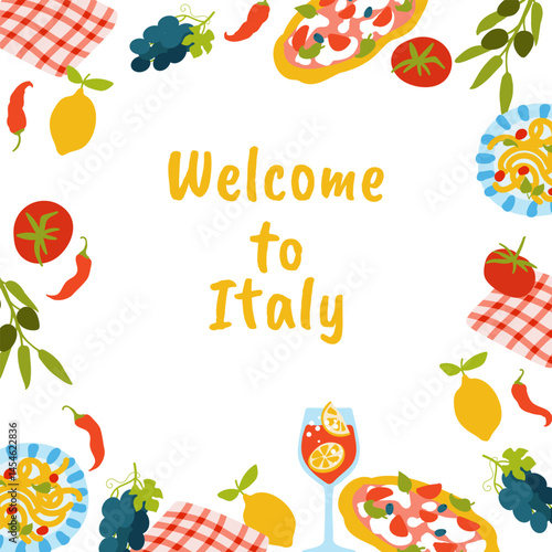 Welcome to Italy . Summer travel. Greeting card