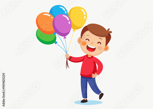Happy Boy Holding Colorful Balloons Joyful Celebration