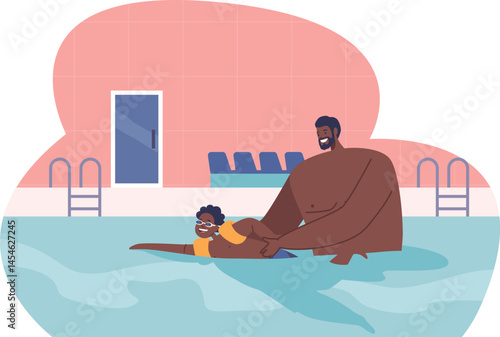 Father giving son swimming lesson