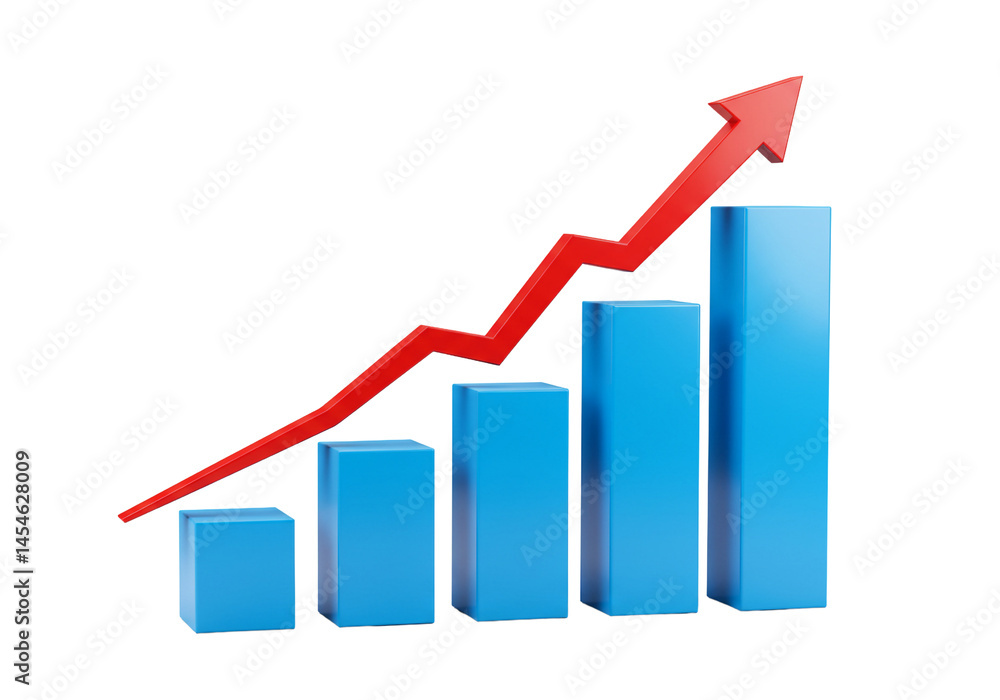 Rising Bar Graph with Upward Trend Line on transparent Background Rising Bar Graph with Upward Trend Line on transparent Background