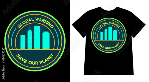 Global Warming Save Earth T-shirt Design, Climate Awareness, Blue Urban Graphic