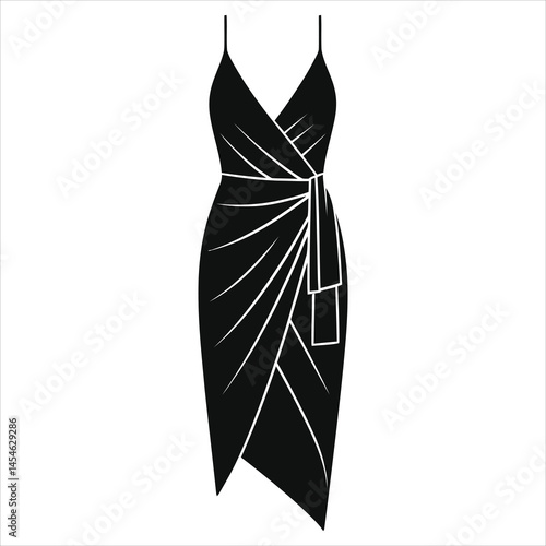Stylish Black Wrap Dress Design for Fashion Silhouette Illustrations/A simple, elegant black wrap dress design.