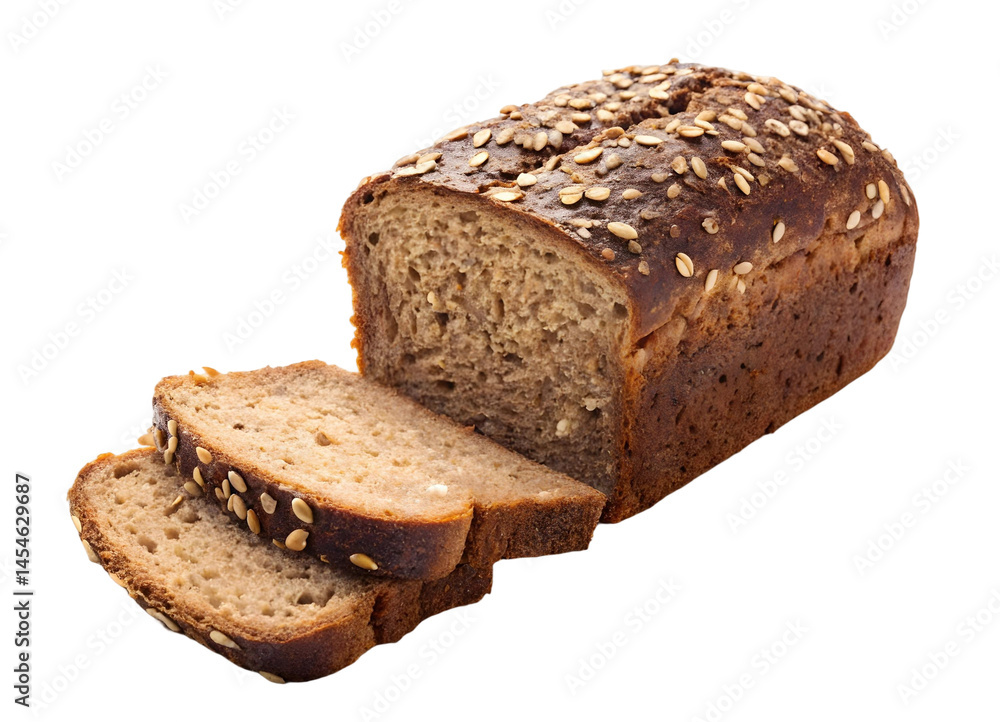 Freshly Baked Artisan Whole Grain Bread with Sliced Pieces on Transparent Background Freshly Baked Artisan Whole Grain Bread with Sliced Pieces on Transparent Background