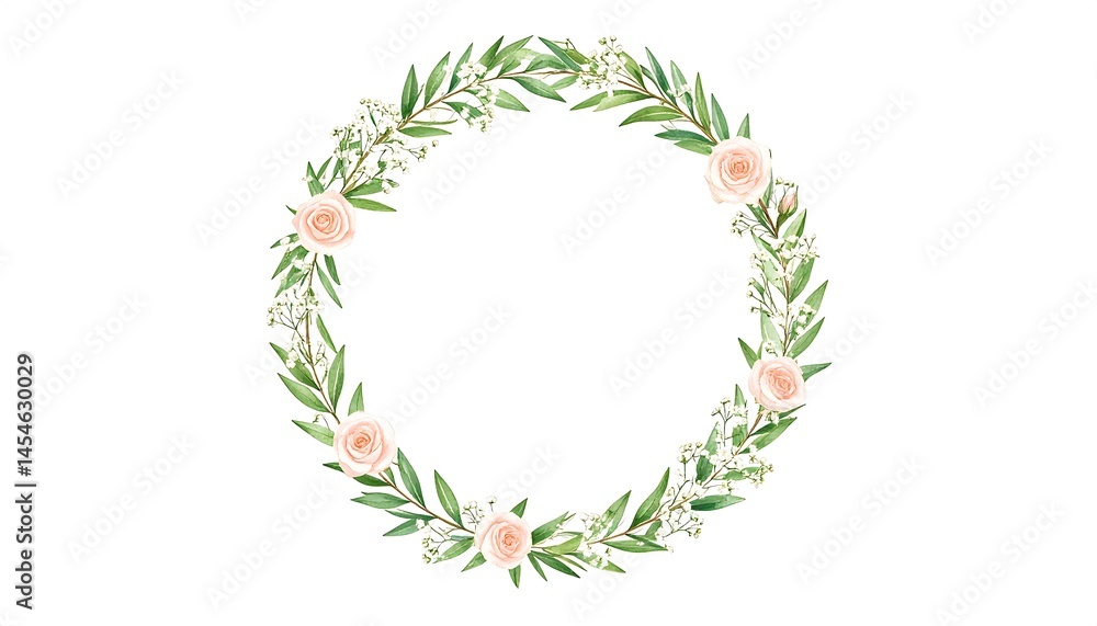Floral Wreath Frame: Roses, Greenery, and Baby's Breath Floral Wreath Frame: Roses, Greenery, and Baby's Breath
