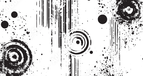 Abstract Grunge Background with Circles, Lines, and Splatter Texture for Design Projects