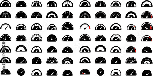 Collection of speedometer icons isolated on a white background. Vector illustration
