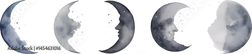Watercolor Moon Phases Collection A Serene Depiction of Lunar Progression