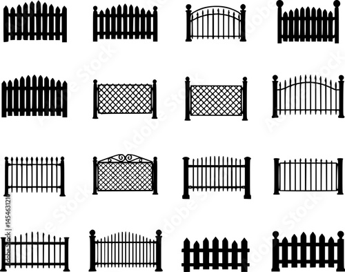 Set of difference fence icons isolated on a white background. Vector illustration. vector icons set