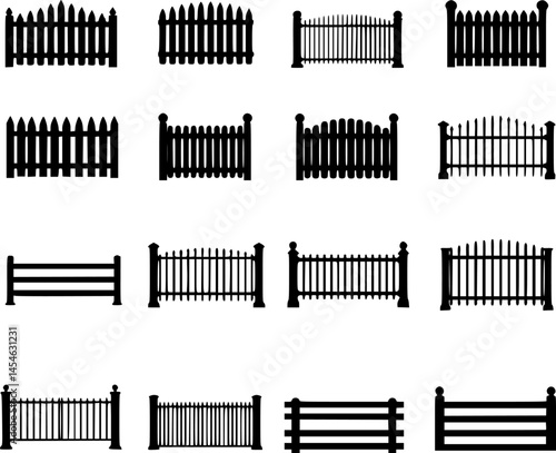 Set of difference fence icons isolated on a white background. Vector illustration. vector icons set