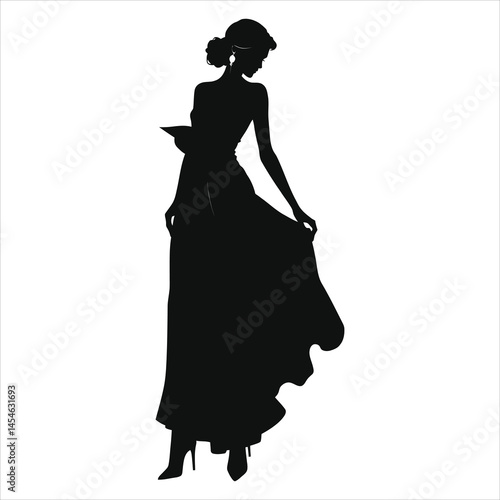 Vector Silhouette of a Woman in a Flowing Gown....