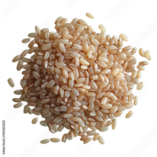A pile of brown rice grains arranged neatly, showcasing their texture and color ideal for food-related visuals. isolated on white background and transparent background