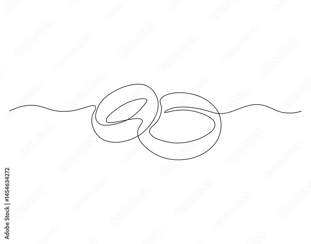 Obraz premium Ring jewellery outline drawing illustration. Continuous line draw of wedding rings vector