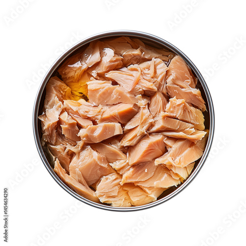 Canned tuna showcasing their textured layers and natural color variations. isolated on white background and transparent background