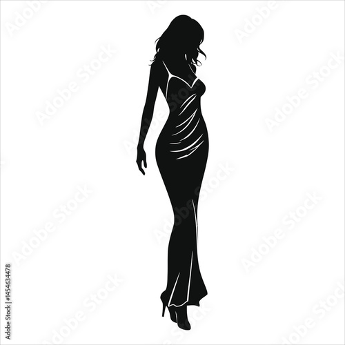 Elegant Vector Silhouette of a Woman in a Formal Dress/A sophisticated silhouette of a woman in a flowing gown.