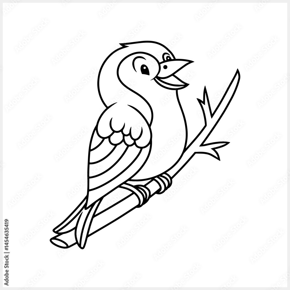 Obraz premium Doodle hand drawing bird on branch icon isolated. Outline clipart. Sketch animal. Vector stock illustraton