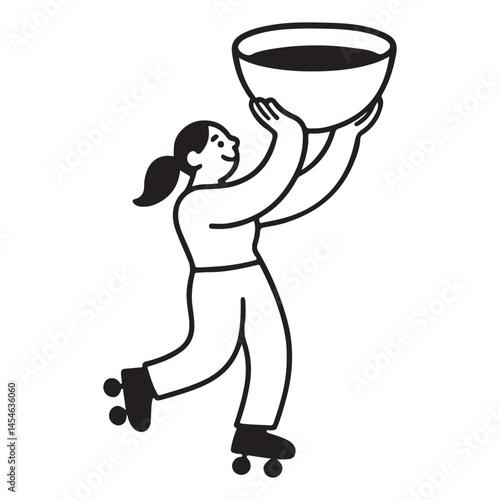 Roller Skater Carrying Bowl Vector Cartoon Illustration Graphic