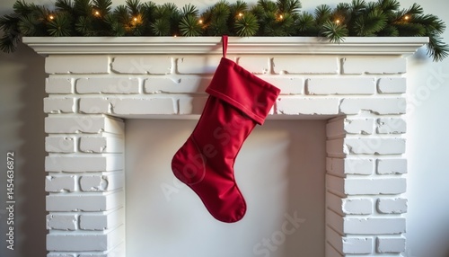 Wallpaper Mural Bright red Christmas stocking traditional style hanging for gifts against white fireplace mantel Torontodigital.ca