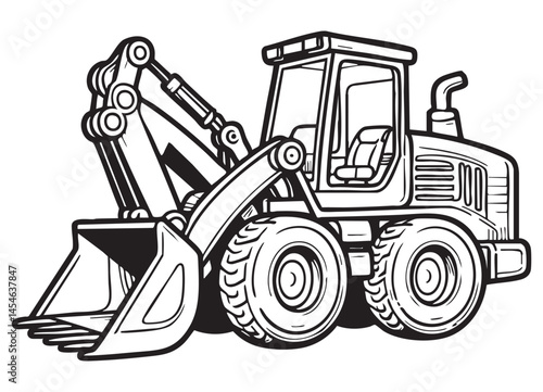 Black and White Front Loader Silhouette Illustration for Coloring Book
