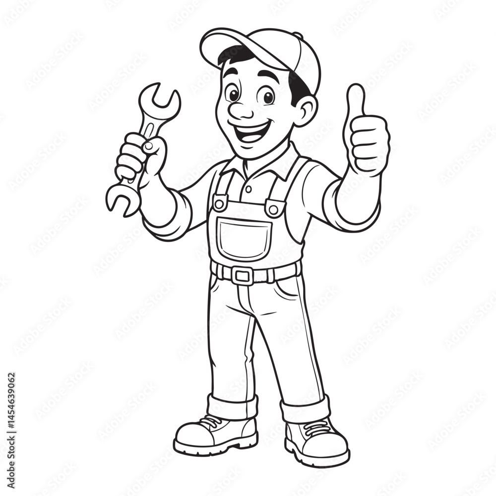Cartoon Mechanic Clipart with Wrench Showing Thumbs Up Illustration Cartoon Mechanic Clipart with Wrench Showing Thumbs Up Illustration