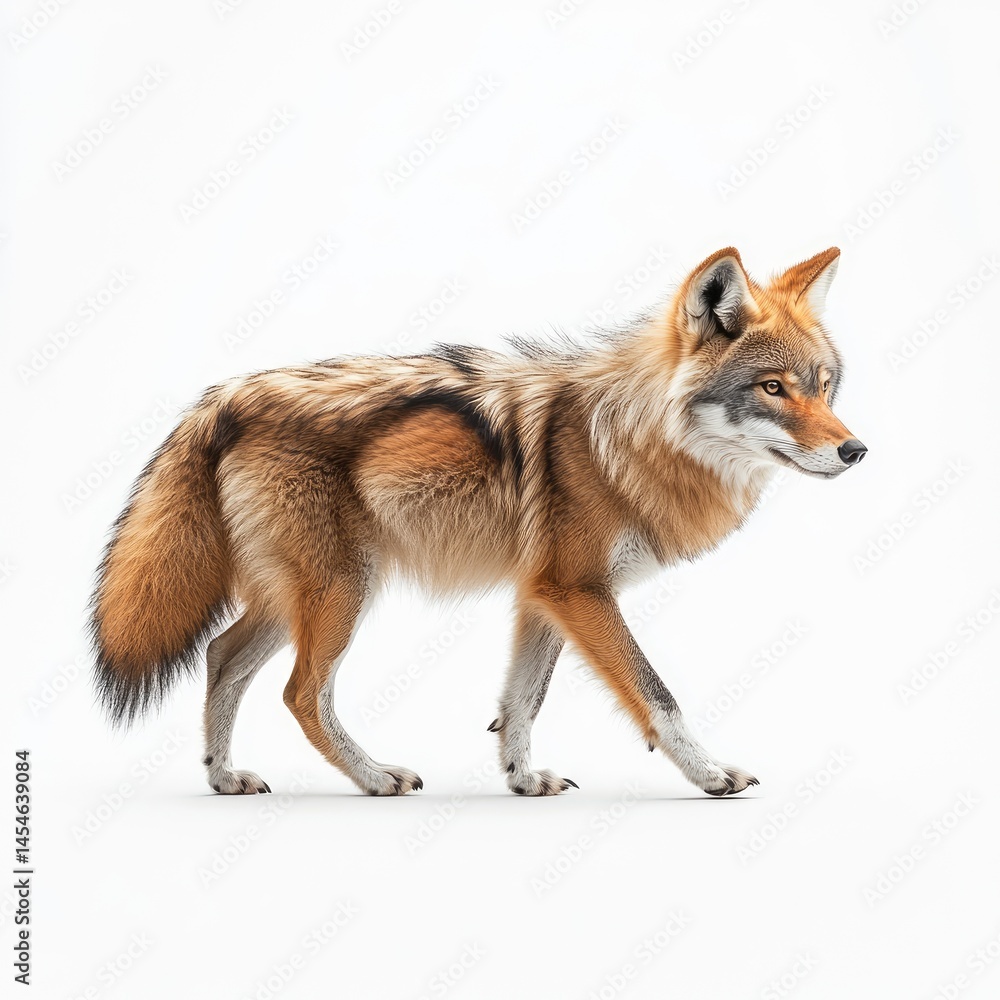 Fototapeta premium Coyotes on a white background. Side view of a wild animal