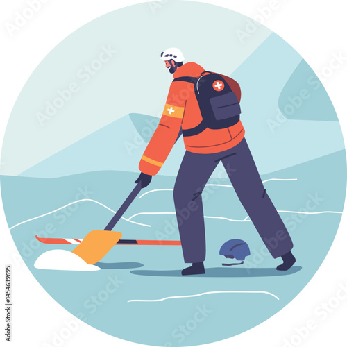 Lifesaver digging up skier vector illustration