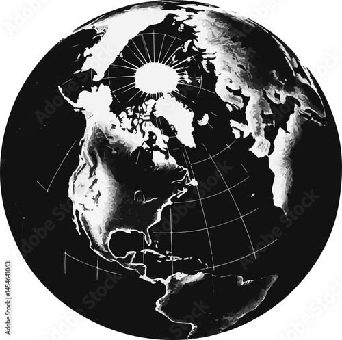 Polar View Earth Globe Illustration with Arctic and Europe Focus