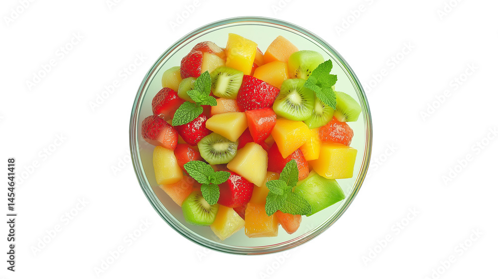Summer fruit salad in a transparent bowl, viewed from above, PNG format Summer fruit salad in a transparent bowl, viewed from above, PNG format
