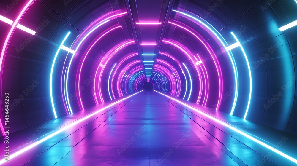 Futuristic tunnel illuminated by vibrant neon lights. Futuristic tunnel illuminated by vibrant neon lights.