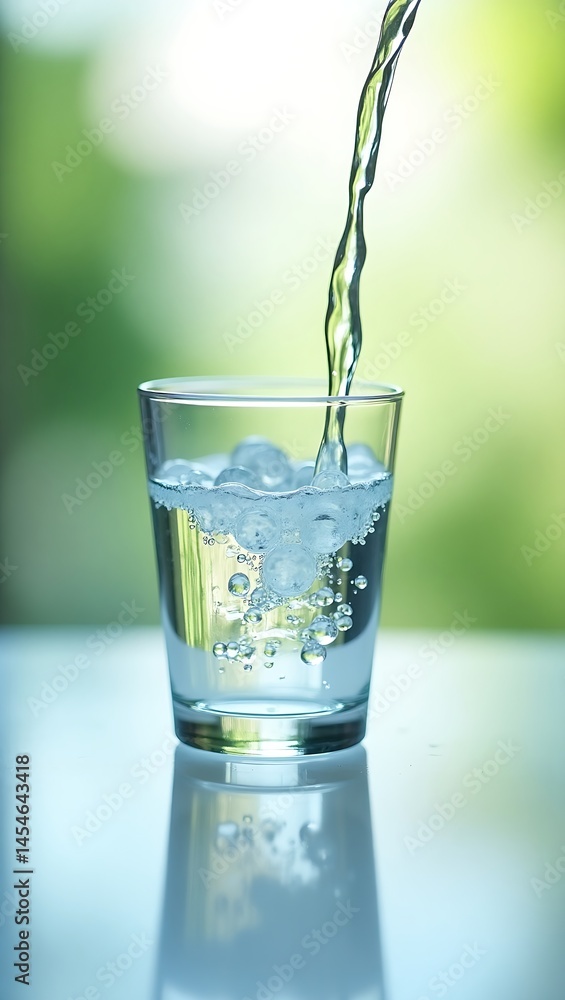 Crystal-clear water pouring into a glass with ice cubes on a reflective surface, captured in natural light with a soft green-white blurred outdoor background.
Crystal-clear water pouring into a glass with ice cubes on a reflective surface, captured in natural light with a soft green-white blurred outdoor background.