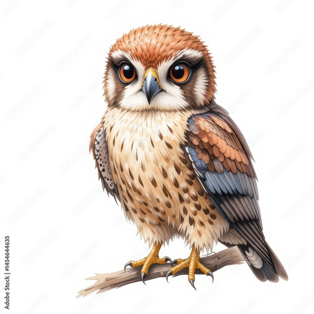 Fototapeta premium Captivating Illustration of a Vibrant Owl Perched on a Branch in a Natural Setting