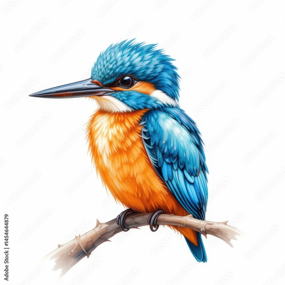 Obraz premium Colorful Kingfisher Perched on a Branch Showcasing Vibrant Plumage and Keen Eyes