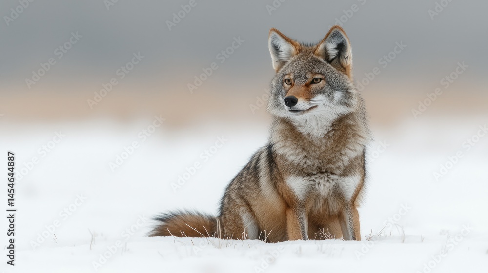 Obraz premium Coyote sits in snow
