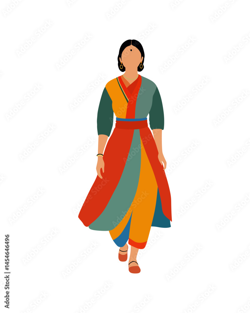 Flat vector people and illustration, woman with hindi outfit Flat vector people and illustration, woman with hindi outfit
