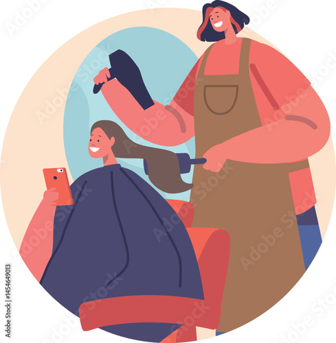 Bride hairstyling at salon vector illustration