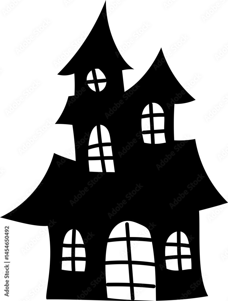 Silhouette of Spooky Haunted House with Gothic Architecture and Tall Roof Silhouette of Spooky Haunted House with Gothic Architecture and Tall Roof