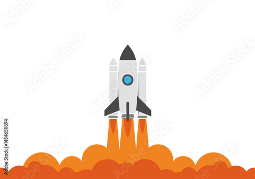 A stylized rocket launches into space, creating a vibrant orange trail against a dark background. Modern, minimalist design, perfect for tech or space-themed visuals.