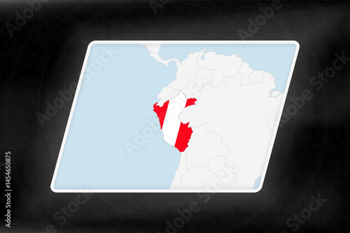 Peru Highlighted in Flag Colors on Geographic Map.