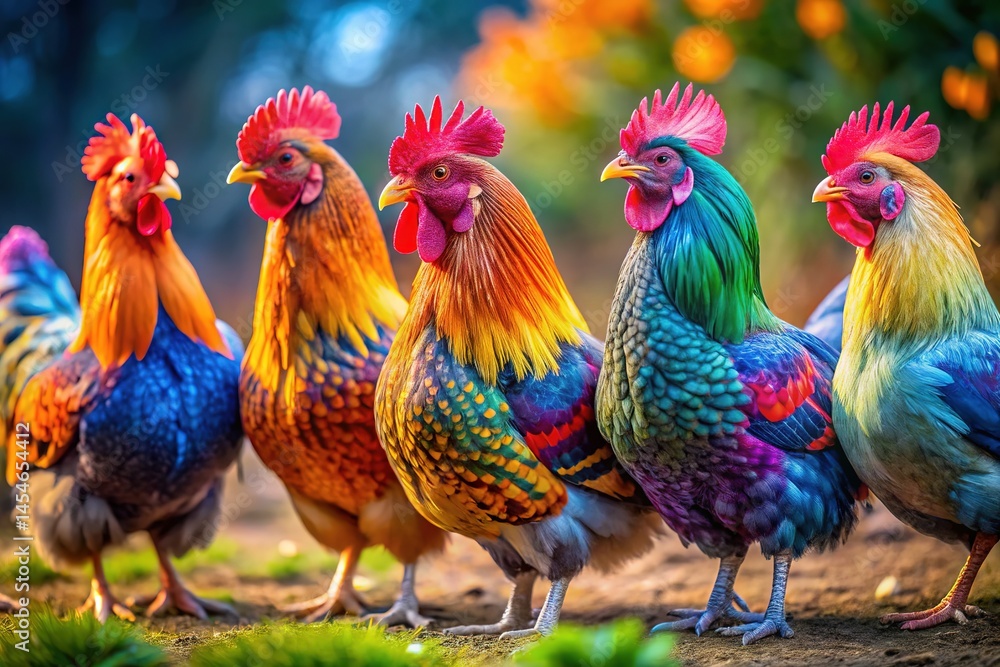 Fototapeta premium Sebright Chickens: Colorful & Charming
