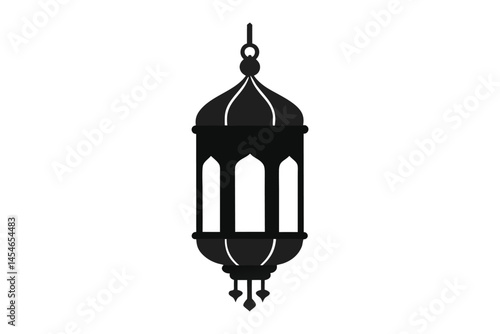 Hanging Islamic lantern silhouette isolated on white background
