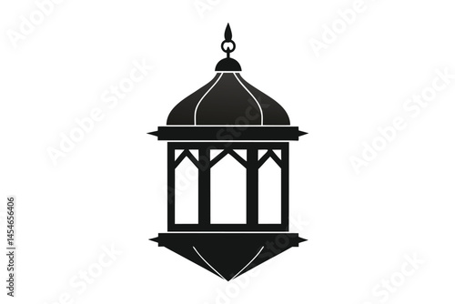 Islamic lantern light silhouette on white background